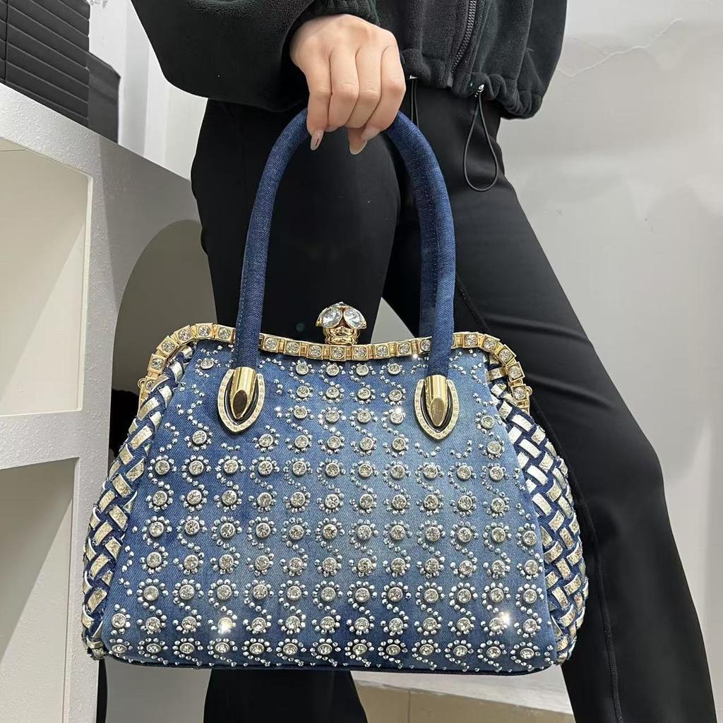 Women'S Temperament Diamond-Encrusted Handbag Celebrity Light Luxury Dinner Oblique Span Bag