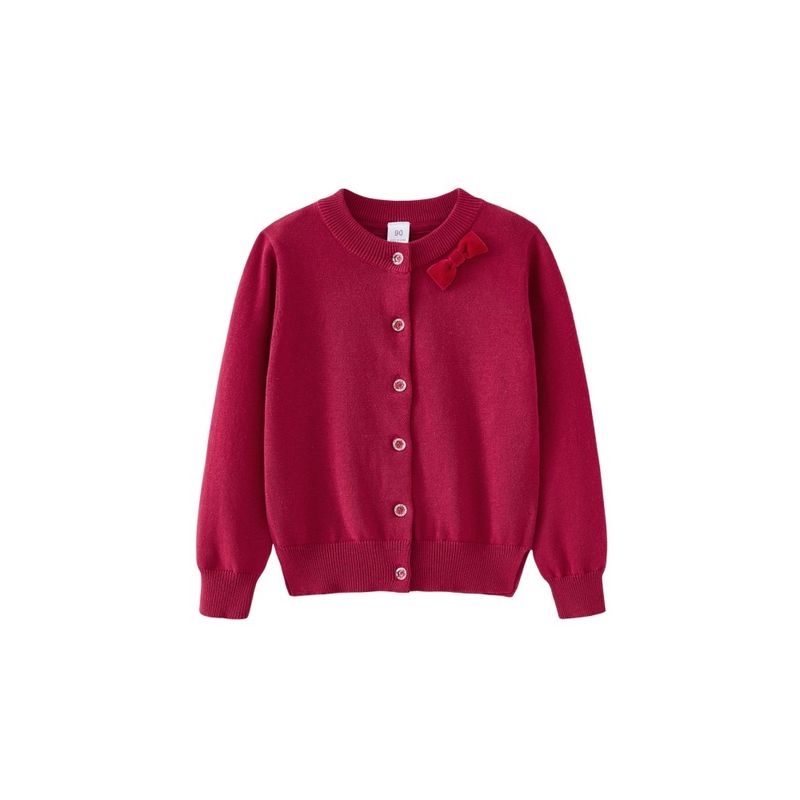 Spring and Autumn Children's Bow-Knot Long-Sleeve Sweater Coat, Pure Cotton Girls' Knitted Cardigan, Red New Year Outfit