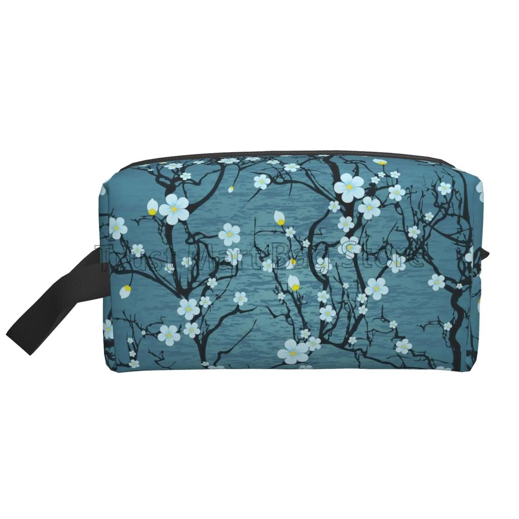 Japanese Sakura Cherry Blossoms Print Cosmetic Bags for Women Zipper Travel Toiletry Pouch Large Water Resistant Makeup Bag Gift