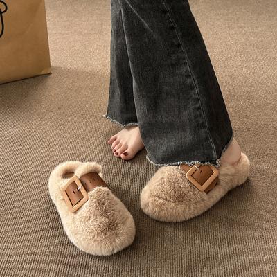 Thick-soled Fluffy Slippers for Women To Wear 2025 Autumn and Winter New Muffin Half Slippers High-end Bag Head Cotton Shoes Children