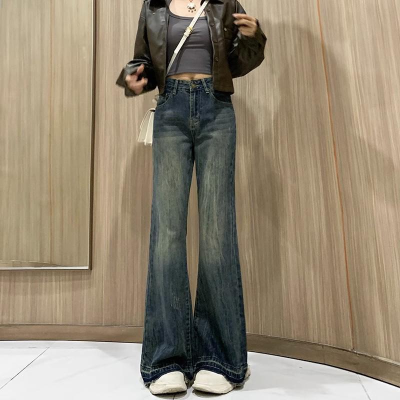 2024 Women's High Waist Retro Micro Flare Jeans - Slimming, Elastic, Wide-Leg for Spring & Autumn