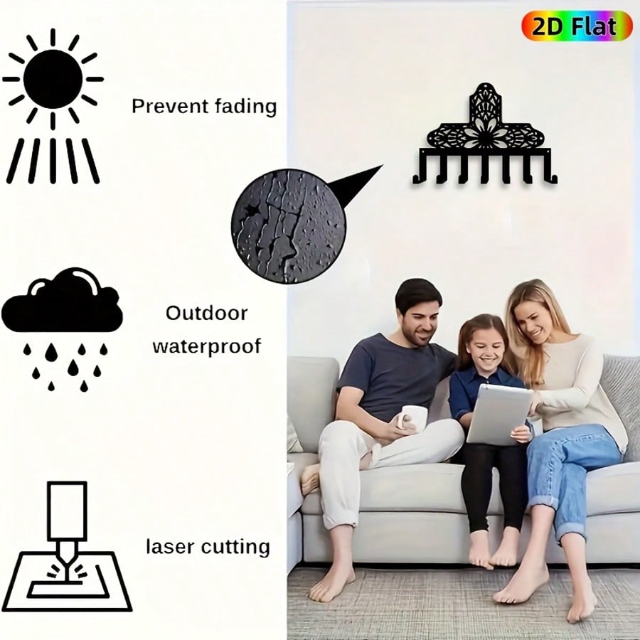 Heavy Iron Cross Key Holder 7 Hook Wall Mounted Storage