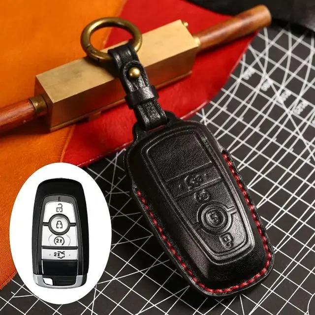 Car Key Case Cover Fob Leather Keychain Holder Accessories for Ford Focus Explorer Edge Fusion F150 F250 for Lincoln Navigator