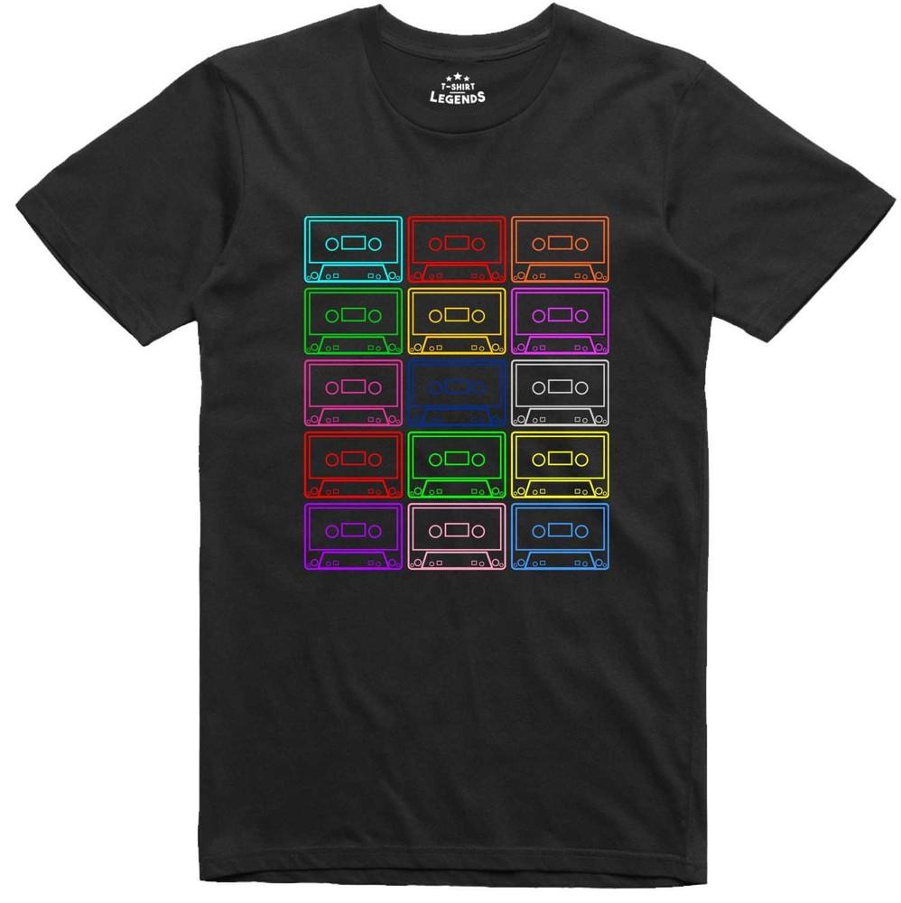 

Mens T Shirt 80 s C90 Cassette Mix Tape Multi Colour Retro Music Top 3XL