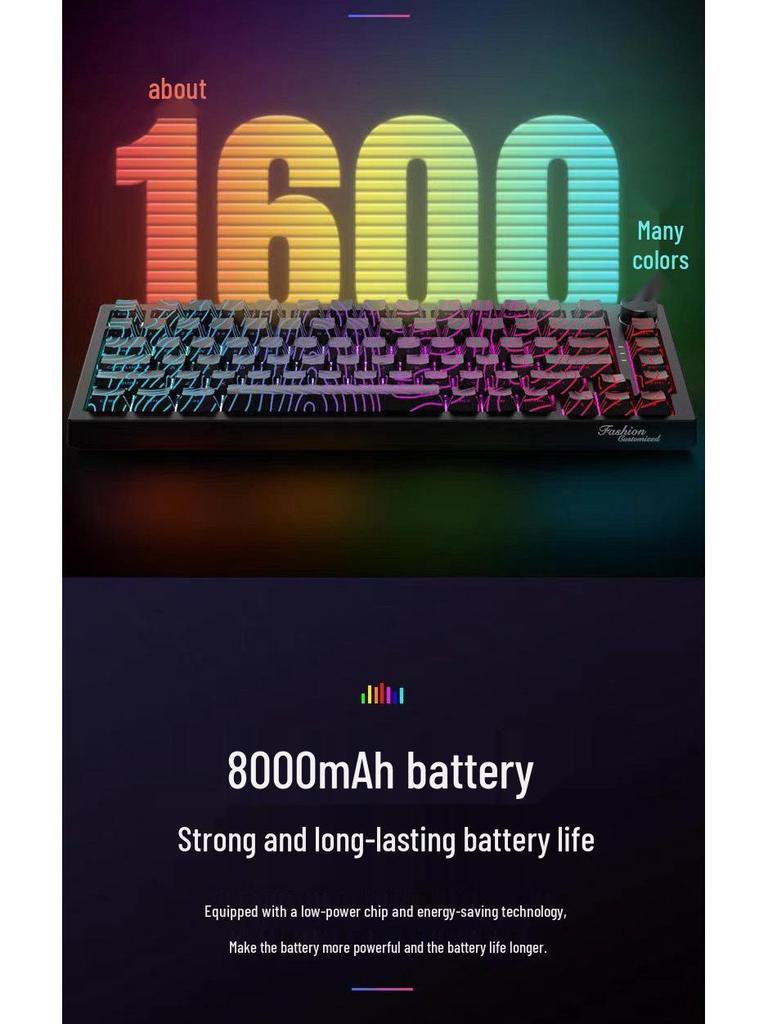 In Stock Three-Mode Wireless Mechanical Keyboard with Wired/Bluetooth Options, Color Blocking, Knob, Hot-swappable Keys, and Side Engravings