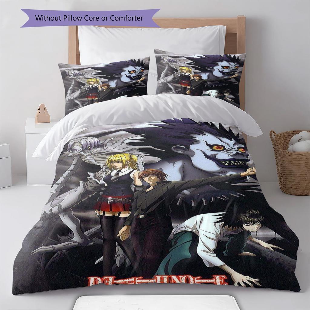 Anime DEATH NOTE Pattern Bedding Set Quilt Cover Pillowcase Home Decor Gift (1 * duvet cover + 2 * pillowcase, without core)