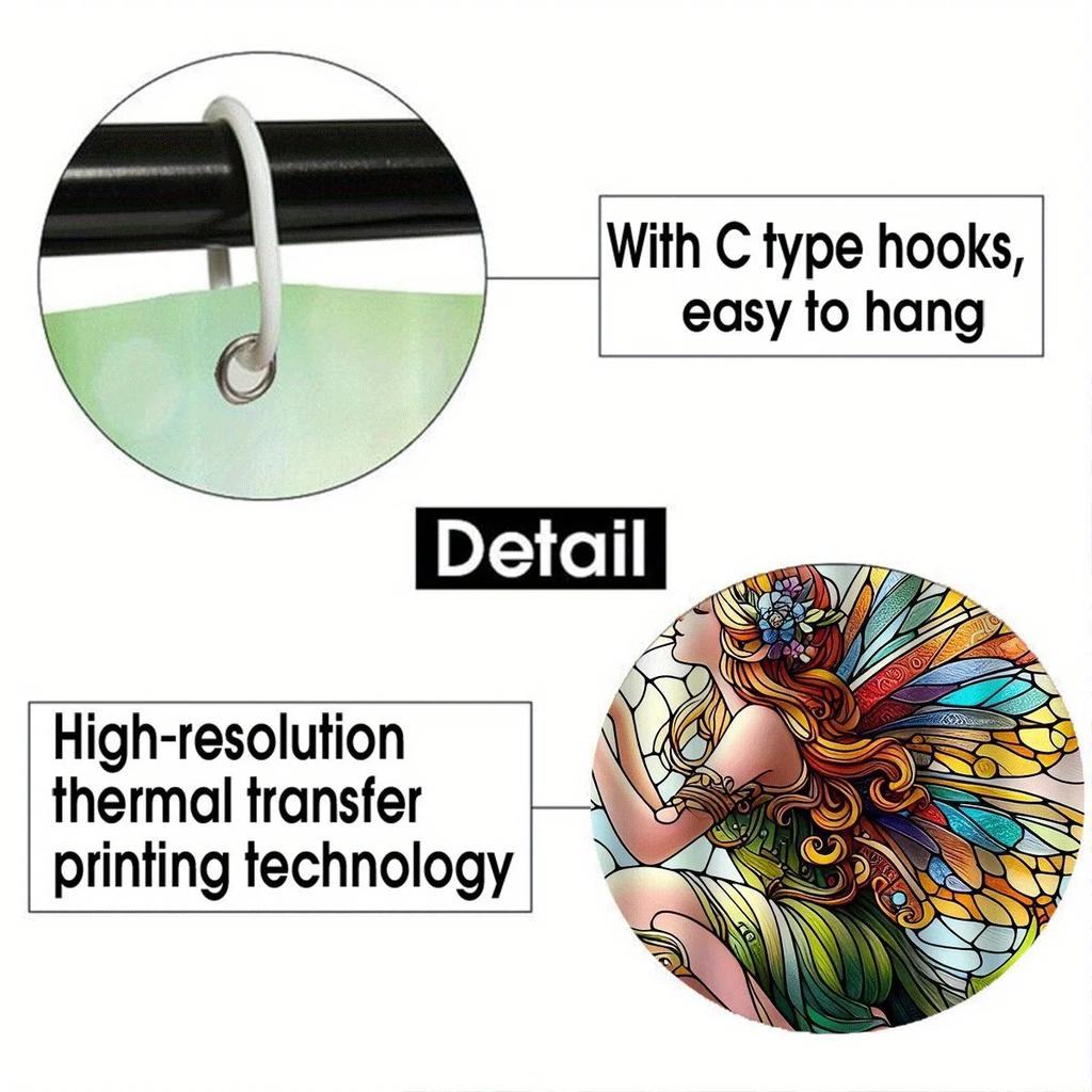 Enchanted Fairy Waterproof Shower Curtain for Bathroom Decor, Stained Glass Style, Vibrant Colors, Unique Art Design