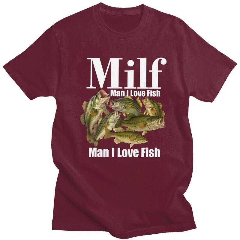 T-shirts Classiques Milf Man I Love Fish Hommes Femmes Manches Courtes Humour T-shirts de Pêche Hauts Graphiques Décontractés Coupe Ajustée Vêtements