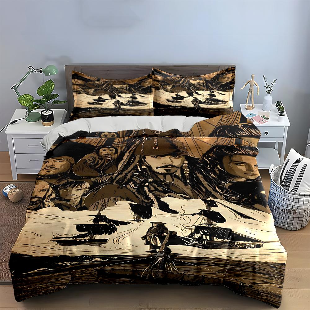 Pirate Themed Bedding Set with Characters Bedding set (1 duvet cover, 2 pillowcases, duvet not included)