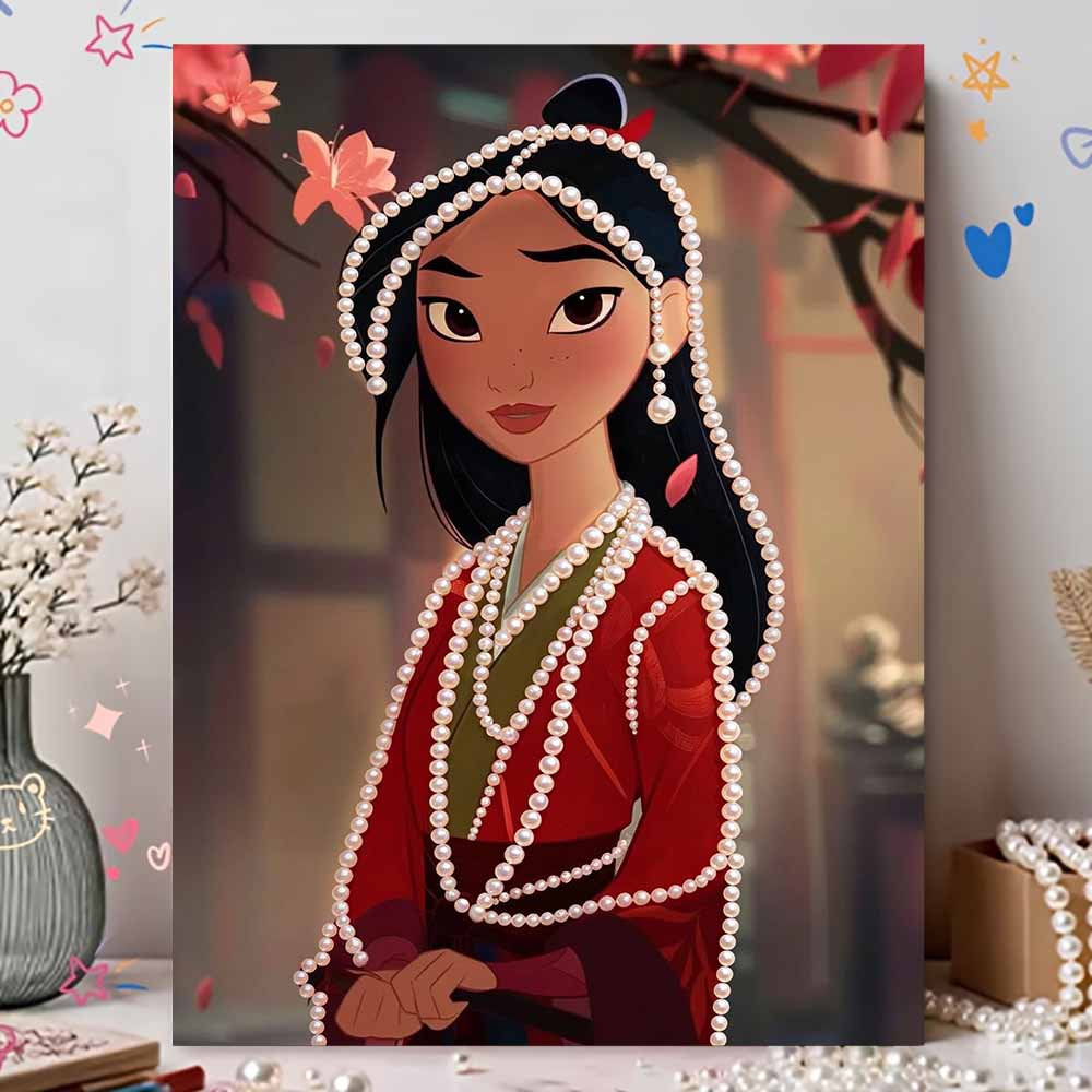 Disney Pearl Painting Pearl Aesthetic Mulan for Beginners and Adults, DIY Pearl Diamond Art Painting Kit for Home Wall Decor Gifts