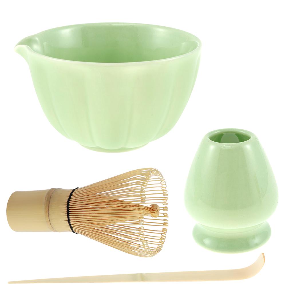 4Pcs Matcha Whisk Set Elegant Matcha Tea Making Kit with Ceramic Bowl Matcha Whisk Holder Bamboo Scoop for Tea Lovers Match