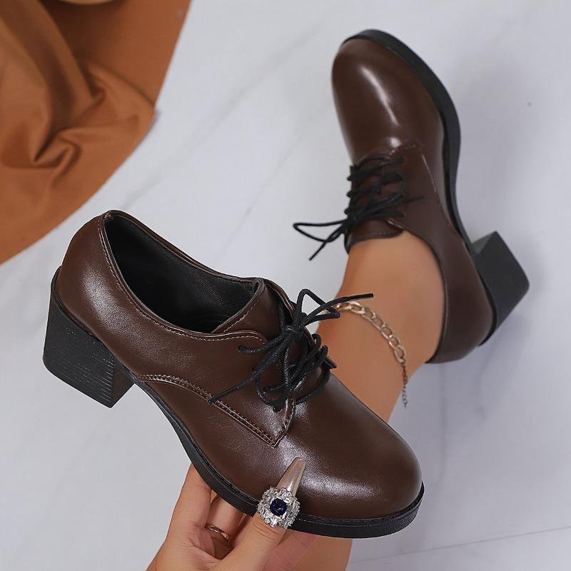 British Style Mid-heel Professional Single Shoe Women's 2025 Autumn New Lace-up Leopard Print Plus-size Retro Leather Shoes