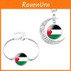 Palestinian Flag Design Time Gem Moon Pendant Necklace Unique Neck Chain
