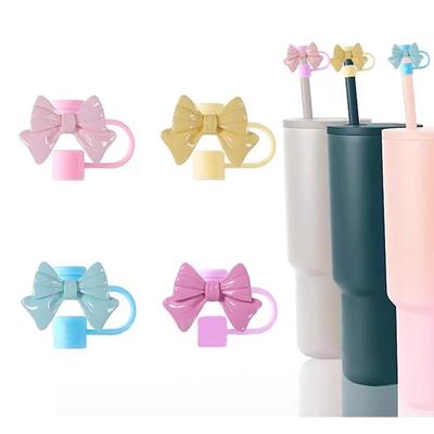 Cute Bow 10mm Straw Cap Covers For Stanley Tumbler Cup Accessories 30&40Oz Large Diameter Silicone Dust Straw Caps Reusabl