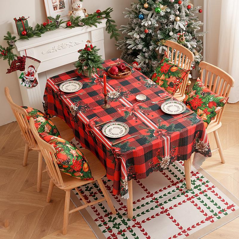 New American Table Cloth Christmas Themed Dining Table Cloth Holiday Beautification Decoration Checkered Printing Dust-proof
