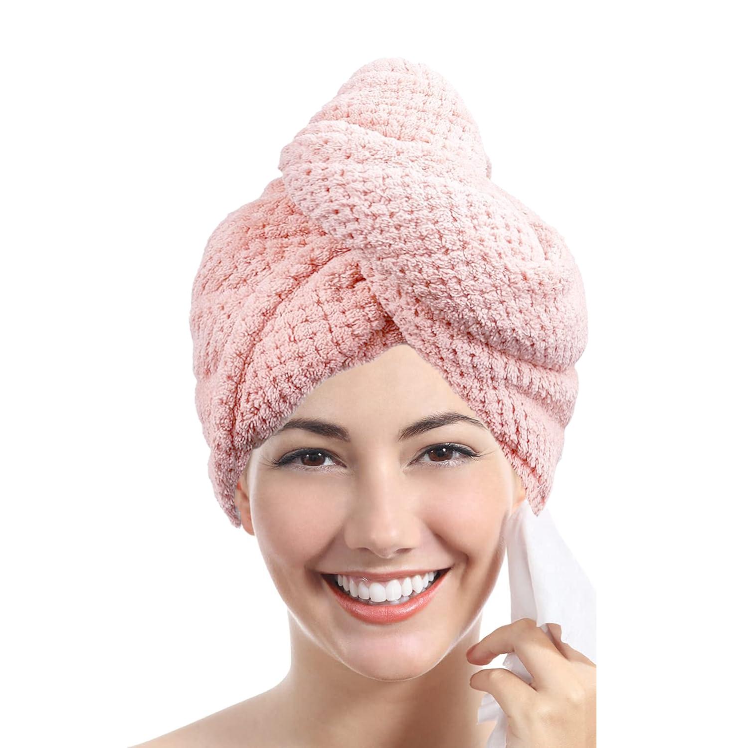 

Women Button-down Solid Color 65*25cm Hair Towel Textured Dry Hair Cap Absorbent Hair Towel Wrap светло-розовый