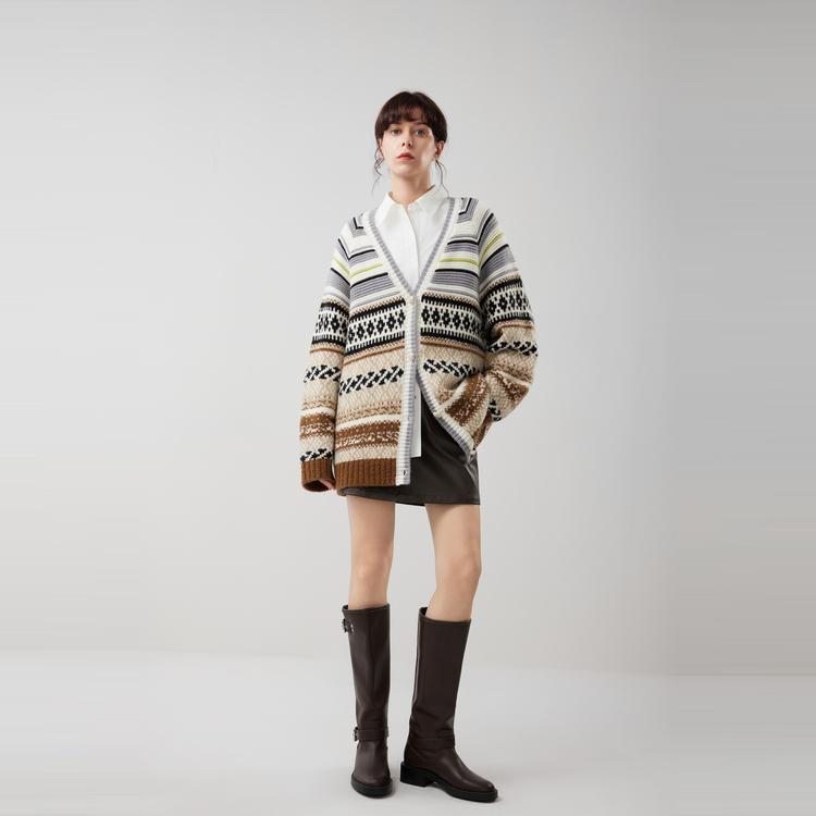 ELLE French Style Striped Color Block Fashion Design Casual Loose Versatile Comfortable Long Sleeve Cardigan Sweater Women tops L8AZK208