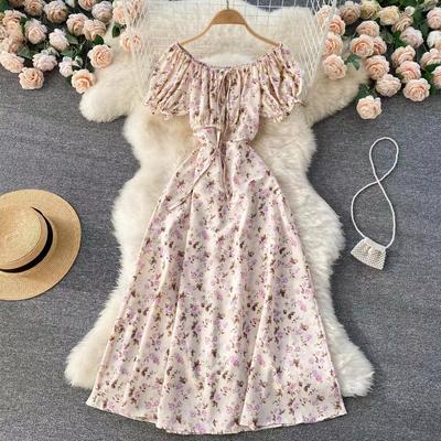 Vestido midi floral feminino, linha a, mangas curtas, verão, vintage, praia, ombro de fora, bolinhas
