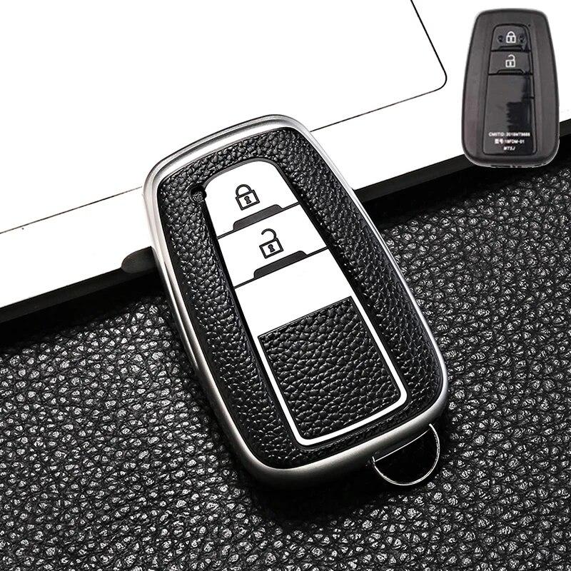 Funda de llave de control remoto para coche estilo cuero Fob para Toyota Prius Camry Corolla CHR C-HR RAV4 Land Cruiser Prado llaveros Accesorios