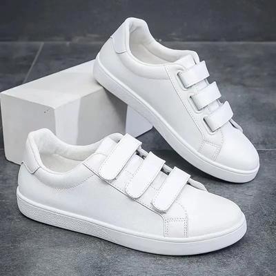 Bílé Pánské Boty PU Kůže Ležérní Pánské Boty Loafers na Suchý Zip Módní Skateboardová Obuv Ploché Pánské Tenisky Tenis Para Hombre