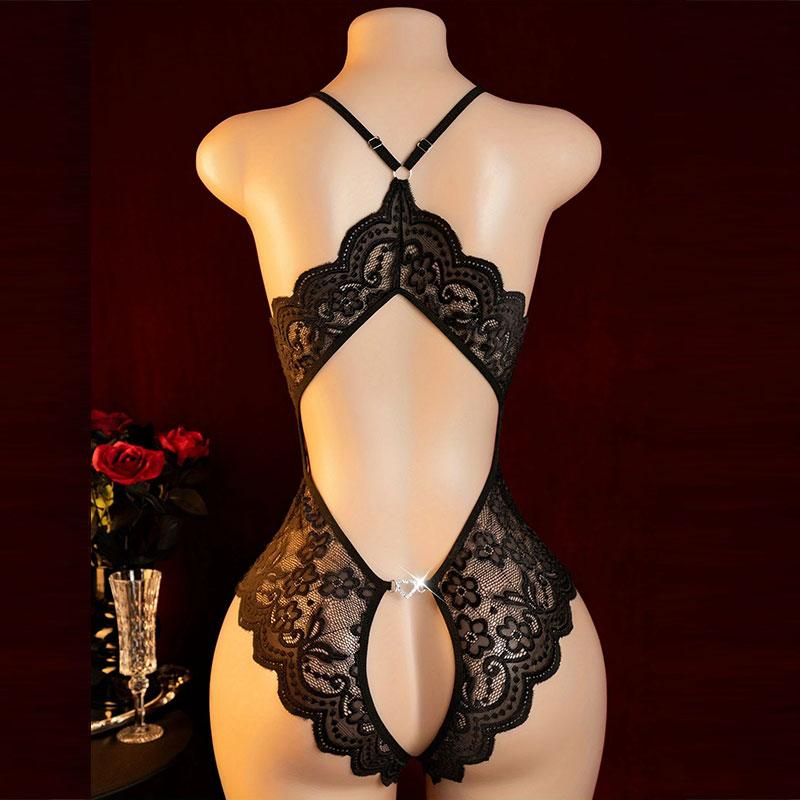 Erotic Crotchless Hot Lingerie Sexy Bra Panty Set Woman Porn Lencería Open Ass Corset Onesie Lace Transparent Ethical Underwear