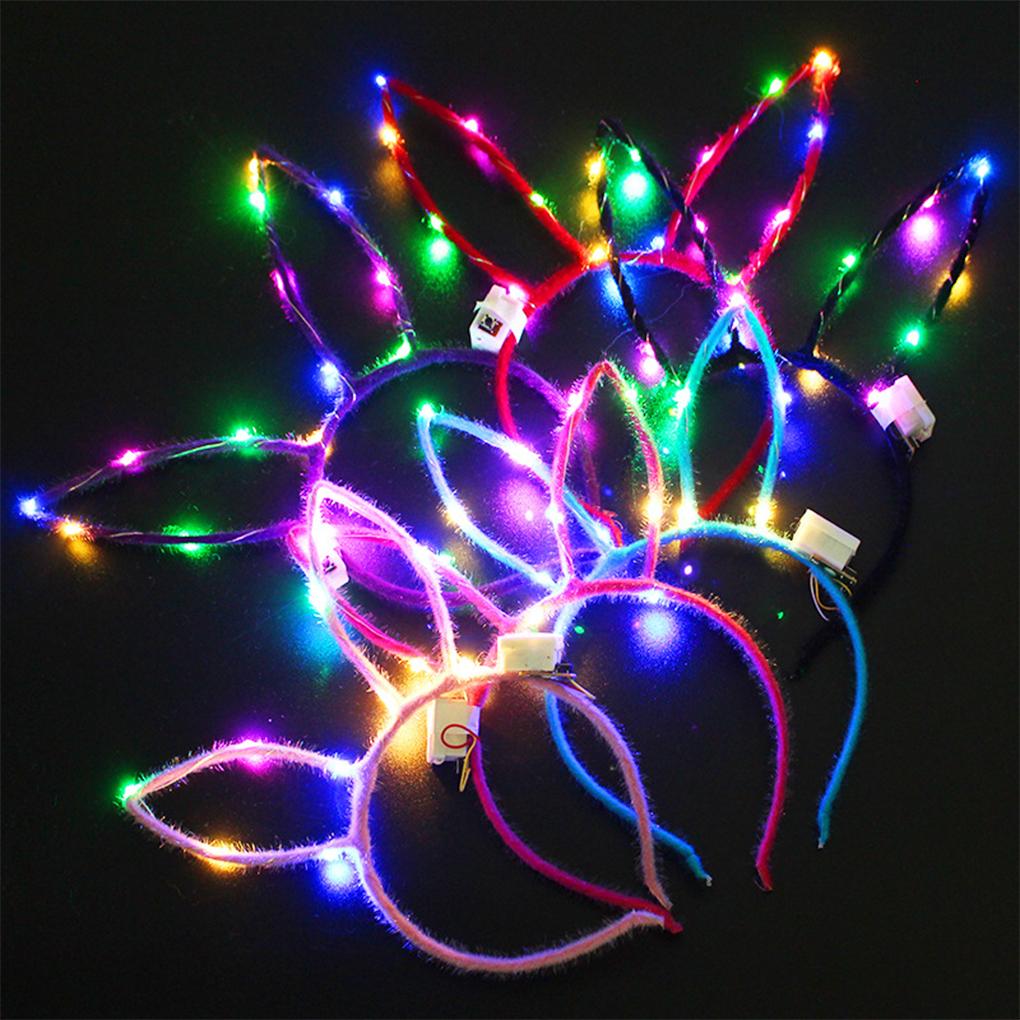 10 Pieces Ear Headband Flashing Lighting Hairband Feather Decorative Headwear Adult Unisex Battery Operated Cosplay Dancing