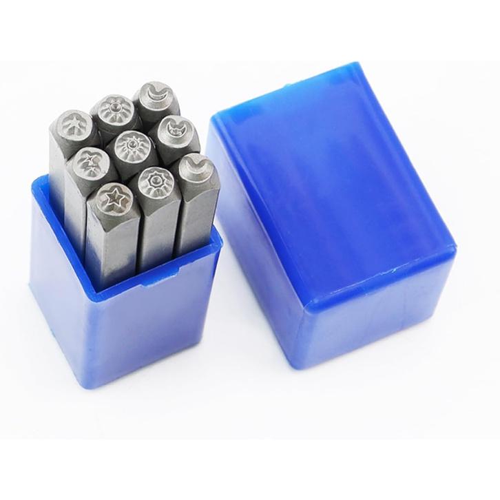 9 Pieces Metal Stamping Tool Set 1/8" (3mm), Steel Sun and Star Set Leather Stamp for Jewelry Making Craft Stamp Punch