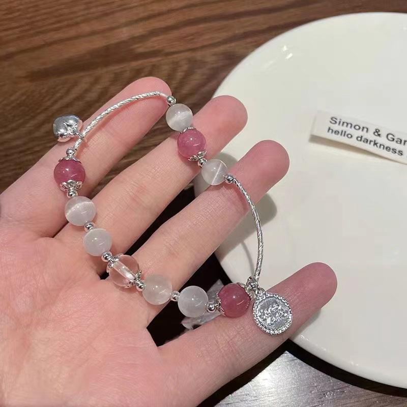 

New Chinese Exquisite Heart Bracelet For Women Cat Eye Charm Stone Pink CatEye Heart Bracelet