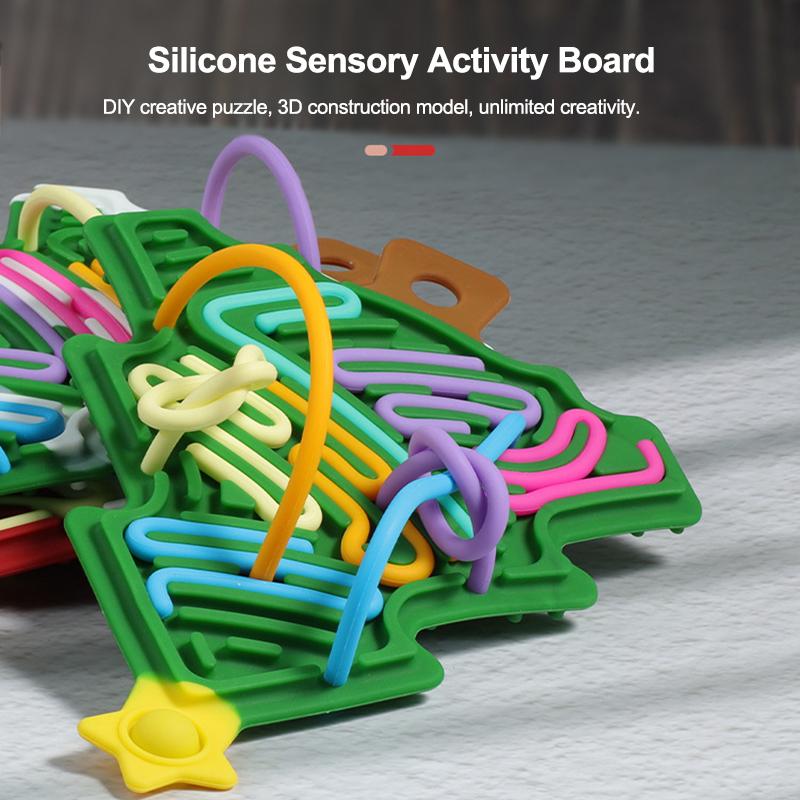 3D Silicone Texture Stress Relief Toy Puzzle Portable Fine Motor Skills Busy Board Christmas Activity Design Tree Shape