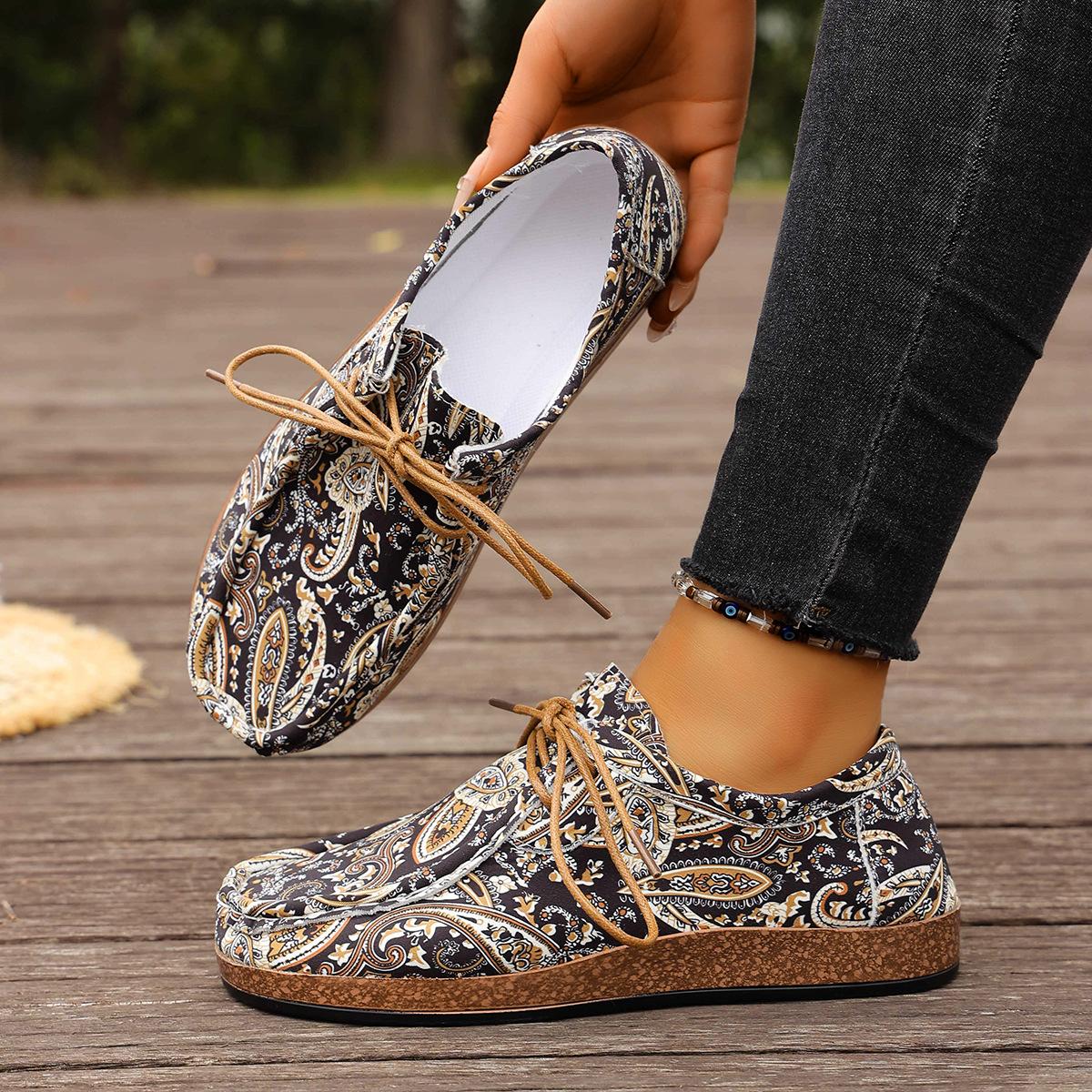 

Повседневная женская обувь этнического стиля больших размеров, красочная шнуровка, граффити, низкий верх, платформа с имитацией дерева 40 чёрный
