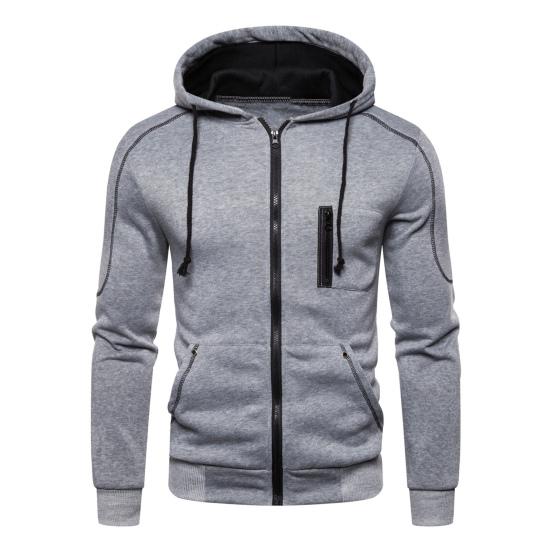 Contrast Colors Hoodie Coat Cardigan Thick Casual Long Sleeve Zipper Men Coat for Daily Wear