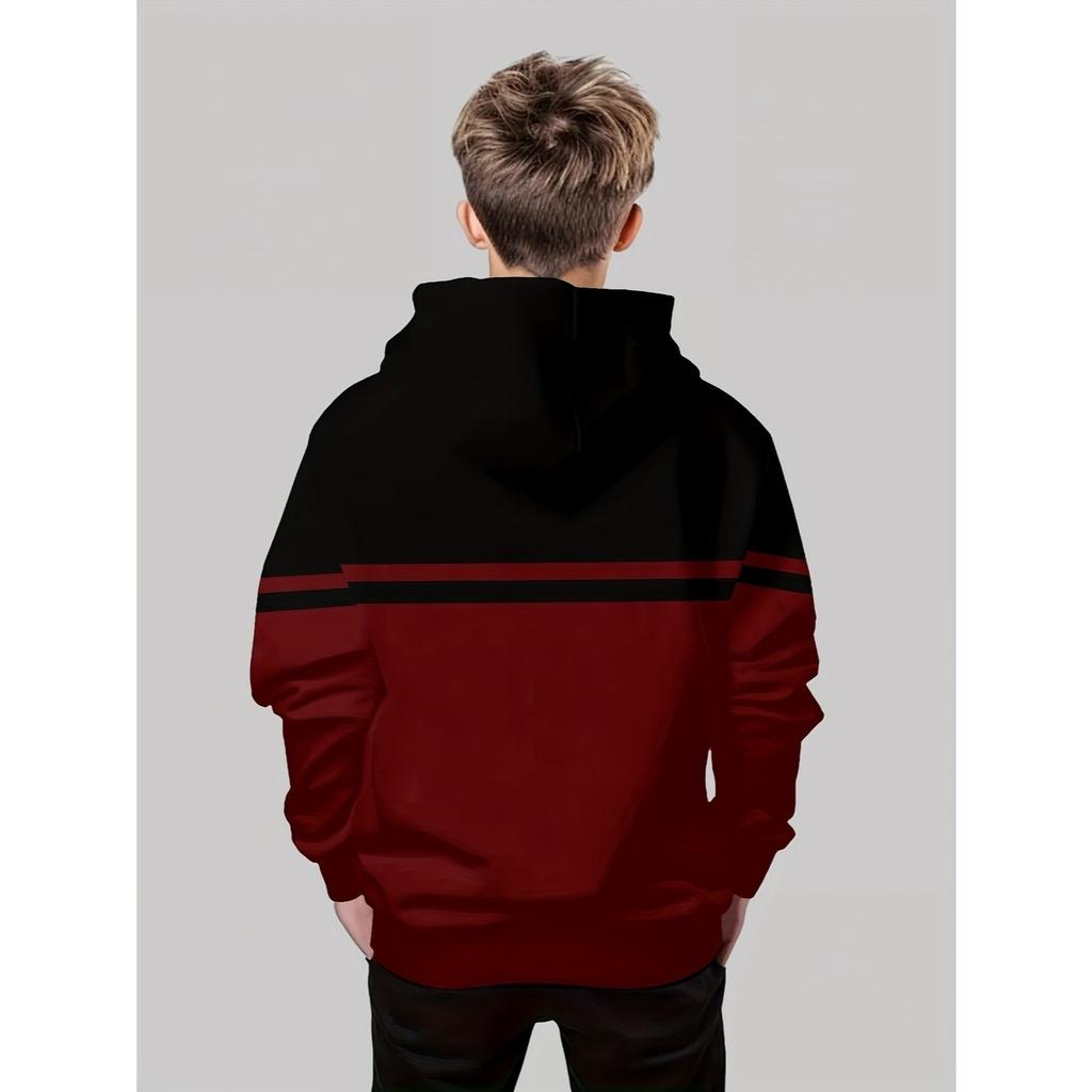 Boys' 3D printed minimalist letter hoodie - chestnut with Italian flag pattern, children's hoodie