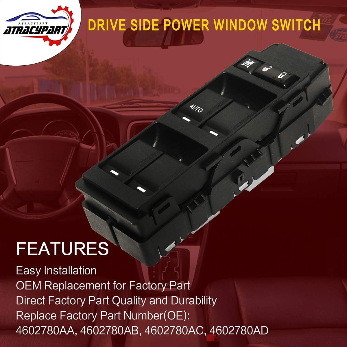 

Master Power Window Switch Driver Side Front Left, Fit for 08-13 Dodge Avenger Caliber Charger Magnum Dakota,07-10 Chrysler 200 300 Sebring,11-13