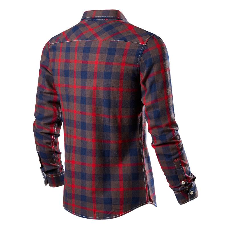 Men's Fashion Four-color Plaid Long-sleeved Shirt European and American Casual Large-size Men's Shirt