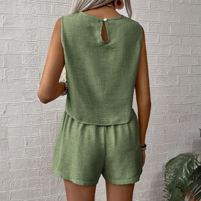 Women's Vacation Style Sleeveless Top and Shorts Summer Clothes Set