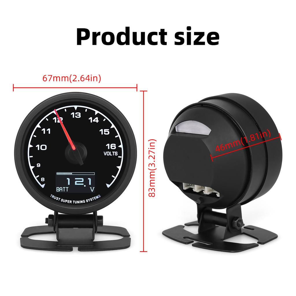 2.5inch 62mm Voltmeter with Bracket Holder 8~18V Voltage 7 Color Backlight VOLT Meter for Gasoline Engine Auto Car 12V