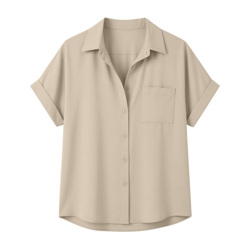2026 Summer New Women's Loose-Fit Short-Sleeve Casual Solid Color Shirt