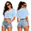 Women's V Neck Crop Top T Shirt Short Sleeve Soccer World Cup Printed Tee Argentina Netherlands Germany Venezuela Jamaica Canada