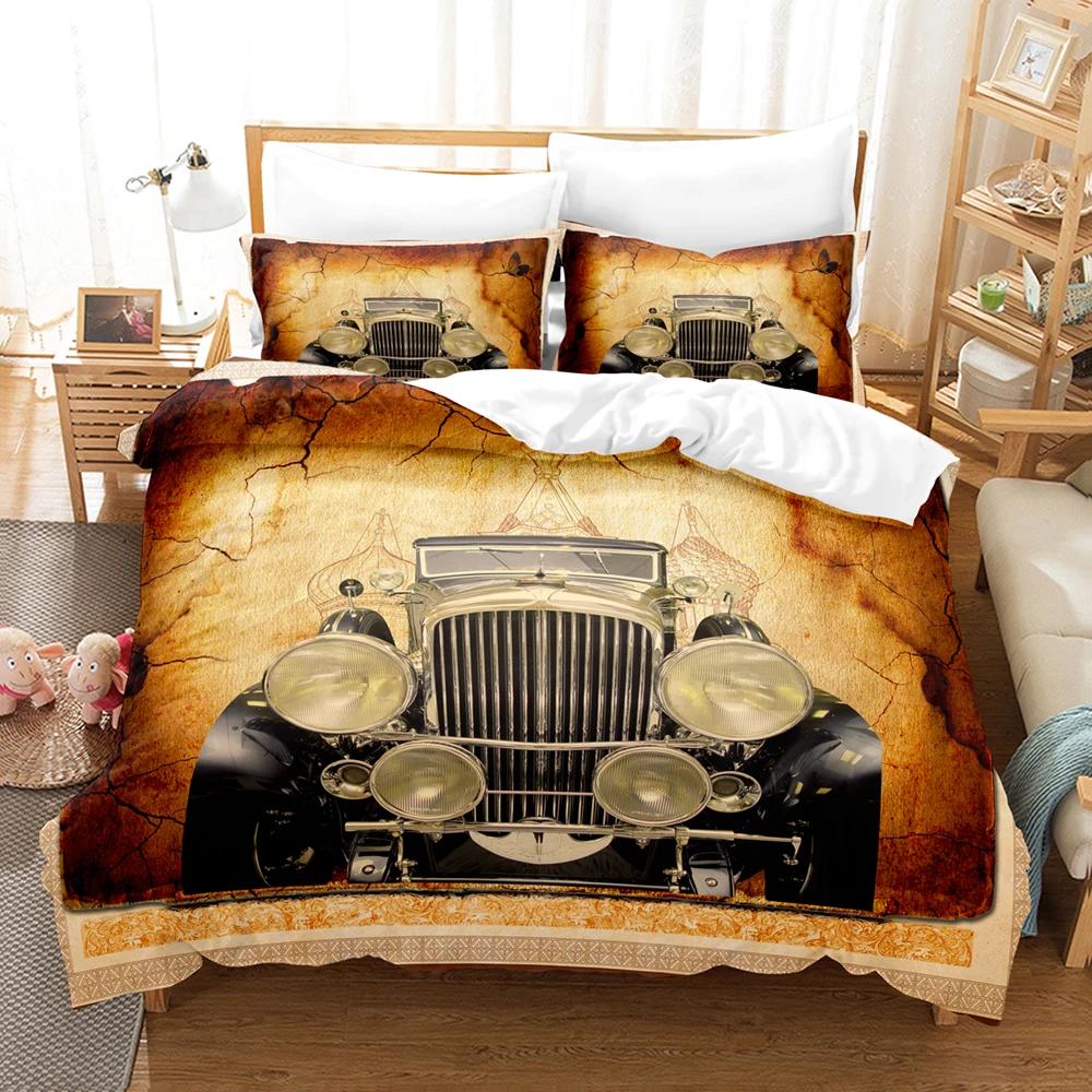 3d Vintage Car Including Duvet Cover Set With Pillowcases Microfiber 2/3pcs Cool Sports Car Bed Comforter Set For King Bedding