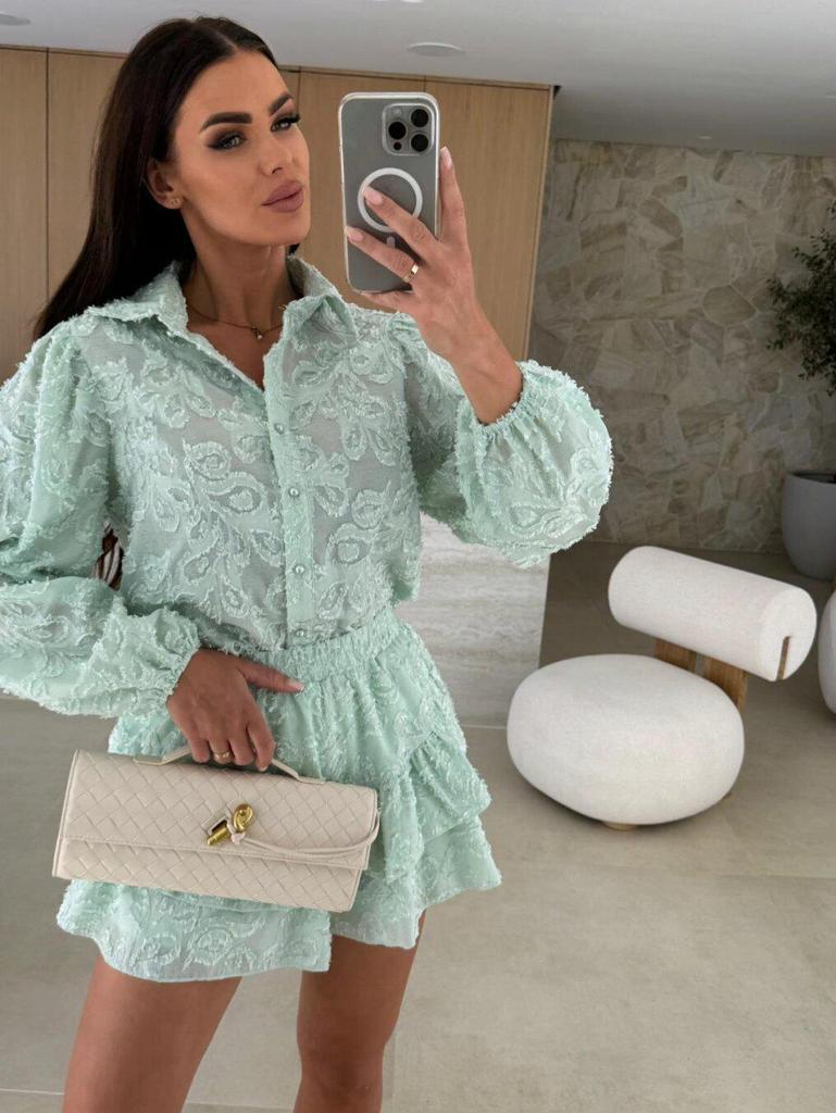 25th Anniversary Summer Casual Two-Piece Set: Fashionable Long-Sleeved Hollowed-Out Design