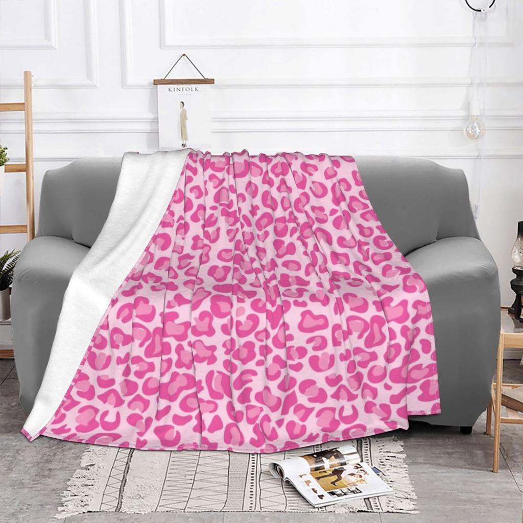 Pink Leopard Print Knitted Blanket Flannel Cheetah Animal Spot Ultra-Soft Throw Blanket for Bedding Couch Bed Rug