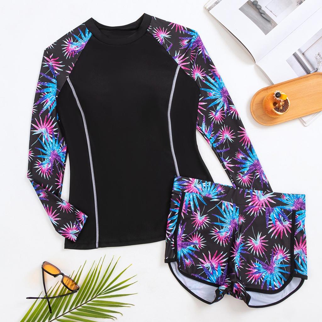 2026 Long Sleeves Surfing Swimsuit Print Swimwear Women Two Pieces Diving Clothes Beachwear Bathing Swimming Swim Suit