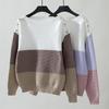 Sweter w stylu vintage, pulower z okrągłym dekoltem, z długim rękawem, luźny, dzianinowy top, wielokolorowy, jesienno-zimowy