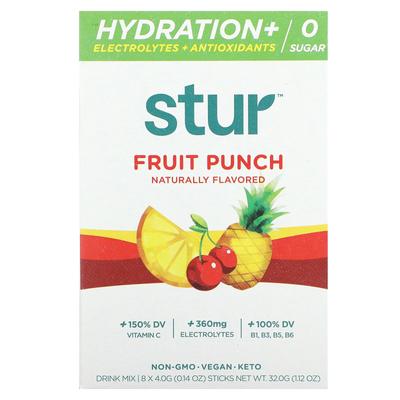 Miscela in Polvere per Bevande Reidratanti + Elettroliti + Antiossidanti, Gusto Frutta Punch, 8 Bustine, 0,14 oz (4 g) Ogni
