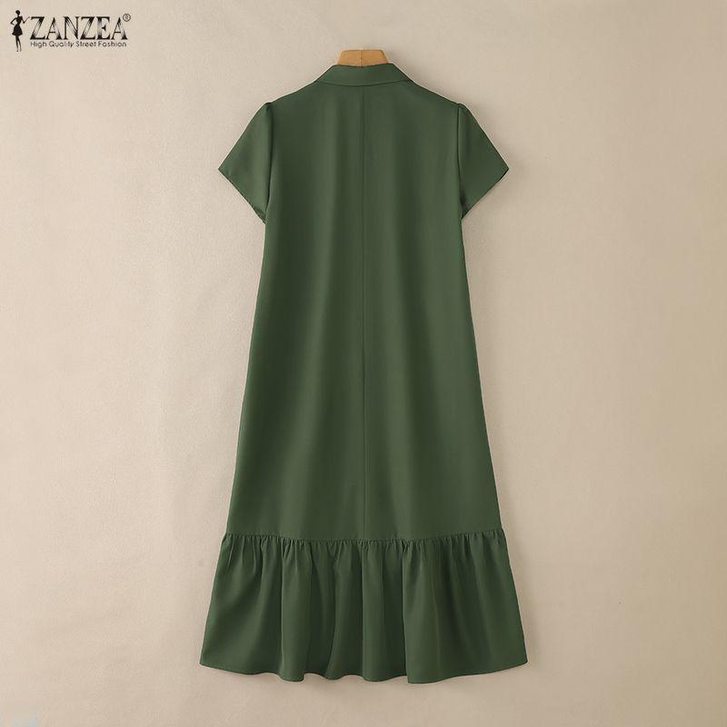 ZANZEA Abito estivo casual da donna con colletto rovesciato e maniche corte