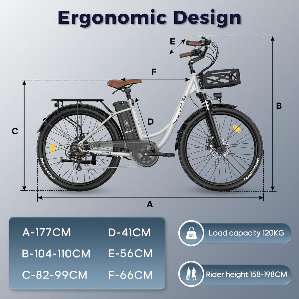 Electric Bicycle FAFREES F26 Lasting 250W Motor 36V20.3Ah Battery 26*1.95'' Tires 25km/h Max Speed 140km Range SHIMANO 7 Speed