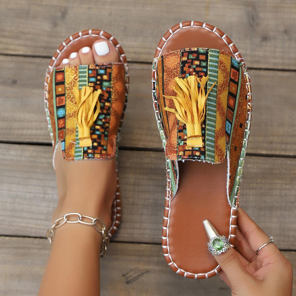 Fashion Women Ethnic Style Slippers Summer Round Head Large Size Sandals Casual Beach Non-slip Slippers Lightweight Shoes Slides Women