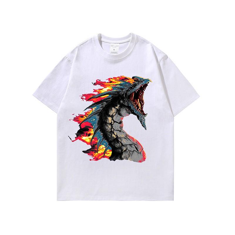 Mens Loose Fit Cotton T-Shirt With Bold Animal Print Breathable Casual Short Sleeve Top Daily Wear