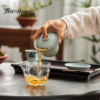 120ml Atique Had-paited Double Line Art Gaiwan Handmade Cup Saucer Tea Tureen Tea Brewing Cover Bowl Chinese Tea Set Collection