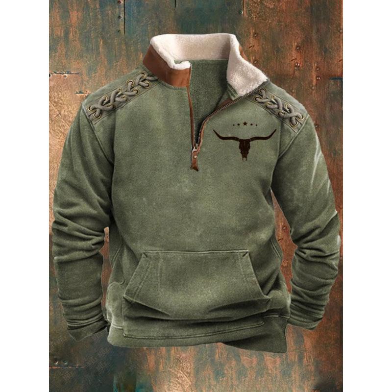Spring And Autumn New Men'S Long Sleeve Half Zipper Printed Casual Fashion Trend Jacket